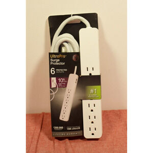 GE 6-Outlet Surge Protector 1560J 10' Braided Cord White